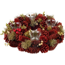 Veniec MagicHome Vianoce, prírodný, červený, adventný, 37x9 cm karácsonyi dekoráció