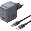 Vention GaN USB-C+C+A +1m USB-C-C kábel Hálózati Gyorstöltő Adapter 70W - Szürke ( )