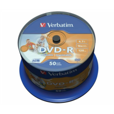 Verbatim DVD-R lemez, nyomtatható, matt, no-ID, 4,7GB, 16x, 50 db, hengeren, VERBATIM (DVDV-16B50PP) írható és újraírható média