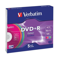 Verbatim DVD+R lemez, színes felület, AZO, 4,7GB, 16x, vékony tok, VERBATIM írható és újraírható média