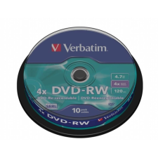 Verbatim DVD-RW lemez, újraírható, 4,7GB, 4x, 10 db, hengeren, VERBATIM (DVDVU-4B10) írható és újraírható média