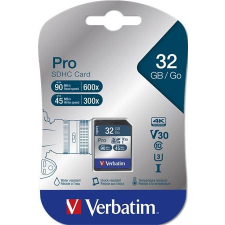 Verbatim Memóriakártya, SDHC, 32GB, CL10/U3, 90/45MB/sec, VERBATIM "PRO" memóriakártya