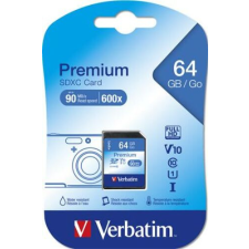 Verbatim Memóriakártya, SDXC, 64GB, CL10/U1, 90/10 MB/s, VERBATIM "Premium" memóriakártya