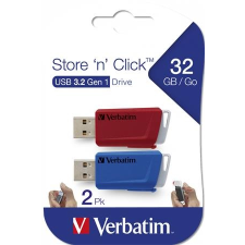 Verbatim Pendrive, 2 x 32GB, USB 3.2, 80/25MB/sec, VERBATIM  Store n Click , piros, kék pendrive