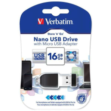Verbatim Store&#039; n&#039; Go Nano USB flash meghajtó 16 GB USB A típus 2.0 Fekete (49821) pendrive