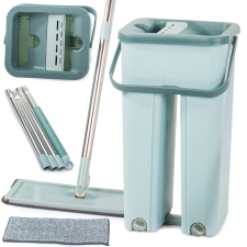 Verk Group VG-15681 - Lapos felmosó mop, vödörrel, kétkamrás kinyomóval, kék takarító és háztartási eszköz