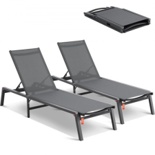 Vevor 2x Napozóágy Strandfotel Napozószék Relax fotel 182x60x88cm Sötét szürke kerti bútor