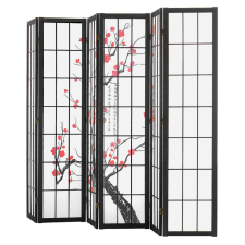 Vevor Térelválasztó 6 részes japán paraván fekete keret, cseresznyevirágos mintával bútor