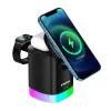  Vezeték nélküli töltőállomás Magsafe 15W RGB ET15, Emeszon®, kompatibilis iPhone, AirPords, Apple Watch, Samsung, LG, Sony, fekete