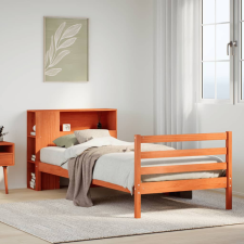 viaszbarna tömör fa könyvespolcos ágy matrac nélkül 90 x 200 cm ágy és ágykellék
