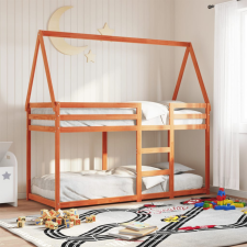  viaszbarna tömör fenyőfa ágy emelettel és tetővel 80 x 200 cm ágy és ágykellék