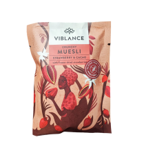 Viblance vegán, gluténmentes Eper&amp;kakaó ropogós müzli 60 g reform élelmiszer