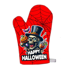  Vicces edényfogó kesztyű, Happy Halloween, koponya, piros lakástextília