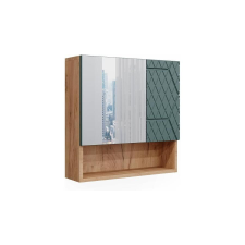  Vicco Irma mintás tükrös szekrény, 54x55 cm, tölgy-zöld fürdőszoba bútor