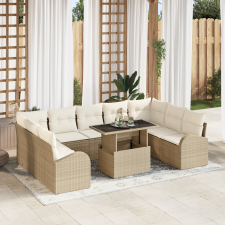 vidaXL 10 darabos kerti sofa készlet párnákkal, bézs, poli rattan kerti bútor