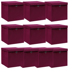 vidaXL 10 db sötétpiros szövet tárolódoboz fedéllel 32 x 32 x 32 cm bútor