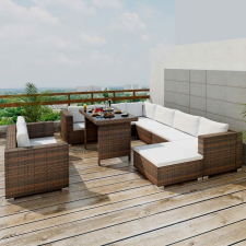 vidaXL 10-részes barna polyrattan kerti bútorszett párnákkal kerti bútor