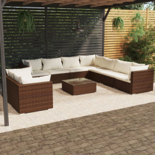 vidaXL 10-részes barna polyrattan kerti bútorszett párnákkal kerti bútor