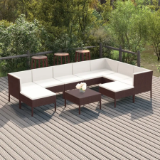 vidaXL 10 részes barna polyrattan kerti bútorszett párnákkal kerti bútor