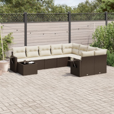 vidaXL 10 részes barna polyrattan kerti ülőgarnitúra párnákkal kerti bútor