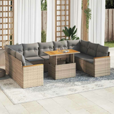 vidaXL 10 részes bézs polyrattan akácfa kerti ülőgarnitúra párnával kerti bútor