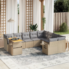 vidaXL 10 részes bézs polyrattan kerti ülőgarnitúra párnával kerti bútor