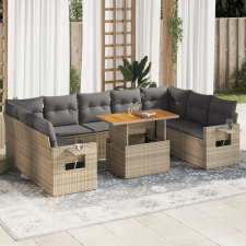 vidaXL 10 részes bézs polyrattan kerti ülőgarnitúra párnával kerti bútor