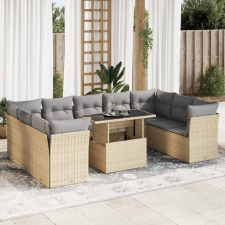 vidaXL 10 részes bézs polyrattan kerti ülőgarnitúra párnával kerti bútor