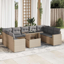 vidaXL 10 részes bézs polyrattan kerti ülőgarnitúra párnával kerti bútor