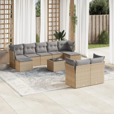 vidaXL 10 részes bézs polyrattan kerti ülőgarnitúra párnával kerti bútor