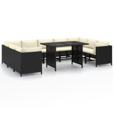 vidaXL 10 részes fekete polyrattan kerti ülőgarnitúra párnákkal kerti bútor
