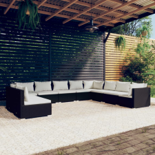 vidaXL 10-részes fekete polyrattan kerti ülőgarnitúra párnákkal kerti bútor