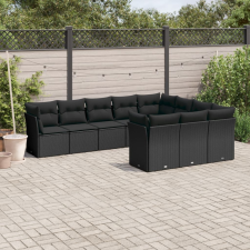vidaXL 10 részes fekete polyrattan kerti ülőgarnitúra párnákkal kerti bútor