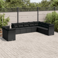 vidaXL 10 részes fekete polyrattan kerti ülőgarnitúra párnákkal kerti bútor