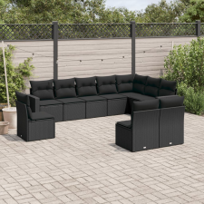 vidaXL 10 részes fekete polyrattan kerti ülőgarnitúra párnákkal kerti bútor