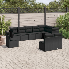 vidaXL 10 részes fekete polyrattan kerti ülőgarnitúra párnákkal kerti bútor