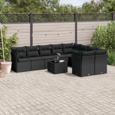 vidaXL 10 részes fekete polyrattan kerti ülőgarnitúra párnákkal kerti bútor