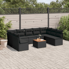 vidaXL 10 részes fekete polyrattan kerti ülőgarnitúra párnákkal kerti bútor