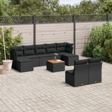 vidaXL 10 részes fekete polyrattan kerti ülőgarnitúra párnákkal kerti bútor