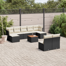 vidaXL 10 részes fekete polyrattan kerti ülőgarnitúra párnákkal kerti bútor