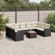 vidaXL 10 részes fekete polyrattan kerti ülőgarnitúra párnákkal kerti bútor