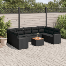 vidaXL 10 részes fekete polyrattan kerti ülőgarnitúra párnákkal kerti bútor