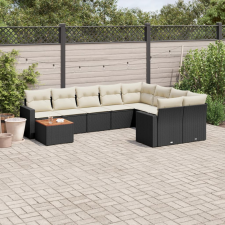 vidaXL 10 részes fekete polyrattan kerti ülőgarnitúra párnákkal kerti bútor