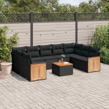 vidaXL 10 részes fekete polyrattan kerti ülőgarnitúra párnákkal kerti bútor