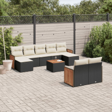 vidaXL 10 részes fekete polyrattan kerti ülőgarnitúra párnákkal kerti bútor