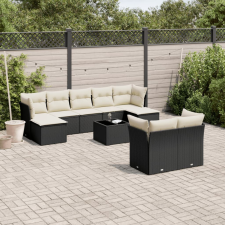 vidaXL 10 részes fekete polyrattan kerti ülőgarnitúra párnákkal kerti bútor