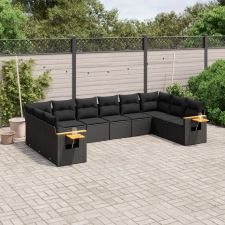vidaXL 10 részes fekete polyrattan kerti ülőgarnitúra párnákkal kerti bútor
