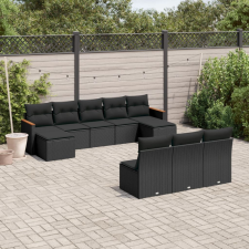 vidaXL 10 részes fekete polyrattan kerti ülőgarnitúra párnákkal kerti bútor