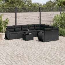vidaXL 10 részes fekete polyrattan kerti ülőgarnitúra párnákkal kerti bútor