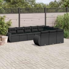 vidaXL 10 részes fekete polyrattan kerti ülőgarnitúra párnákkal kerti bútor